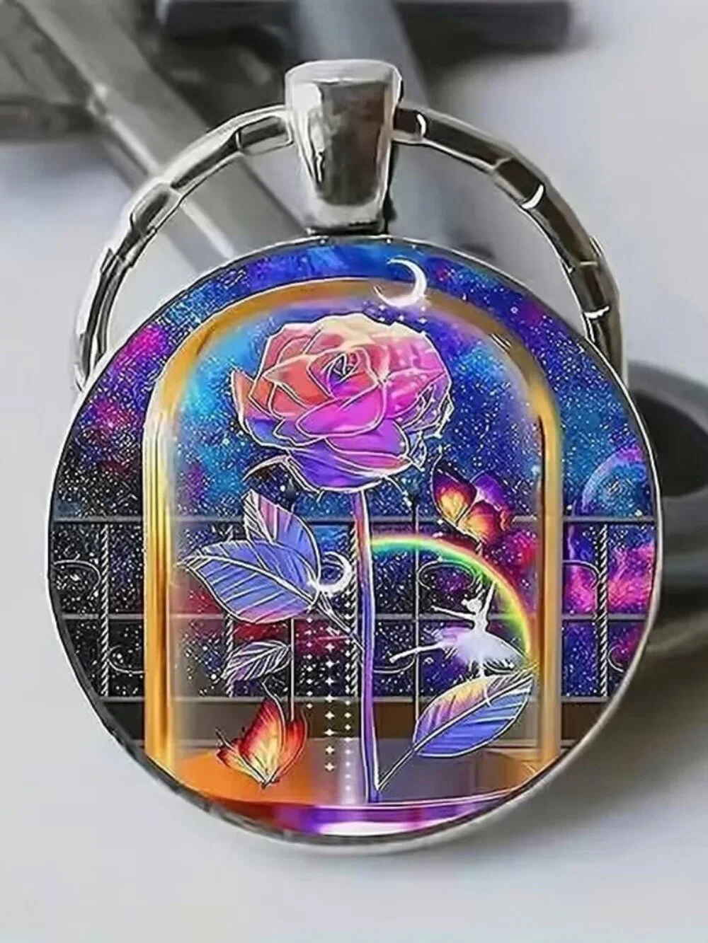 Stainless Steel ROSE Keyring Keychain Accessory